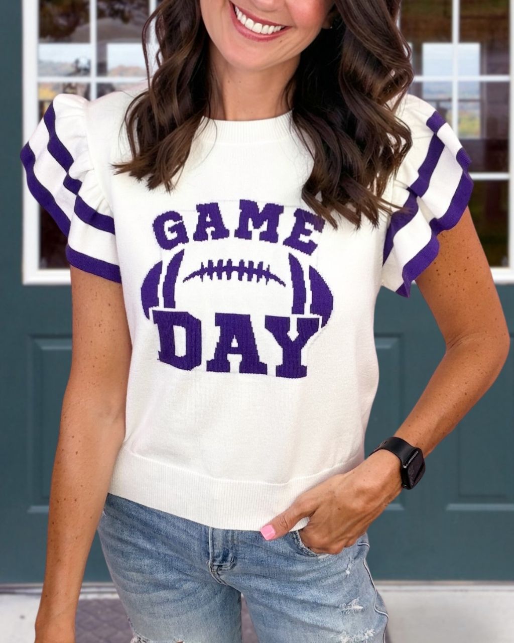 Football Game Day Embroidered Ruffle Top