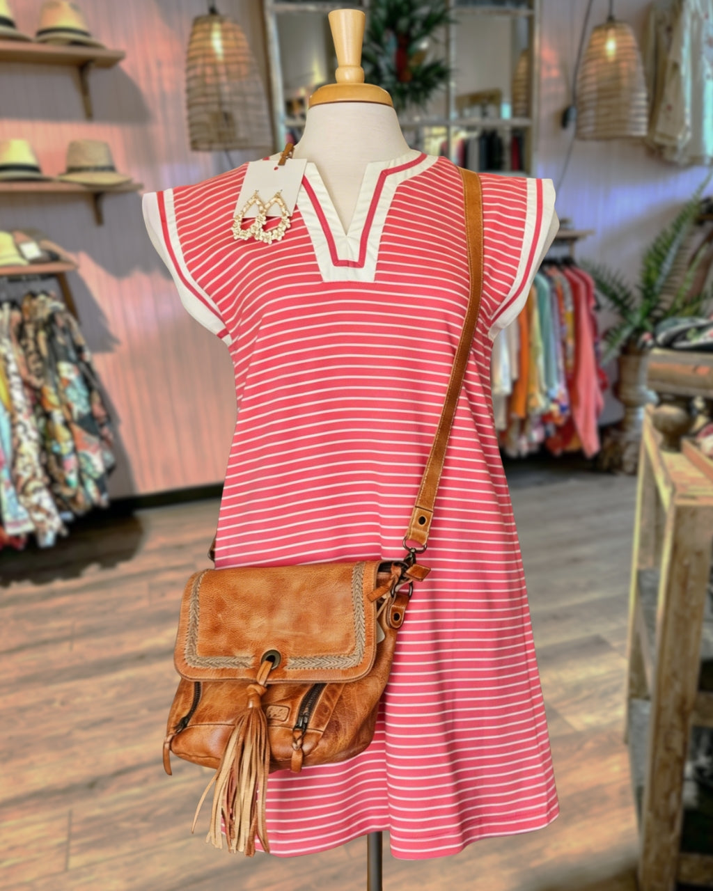 Flutter Sleeve Striped Mini Dress