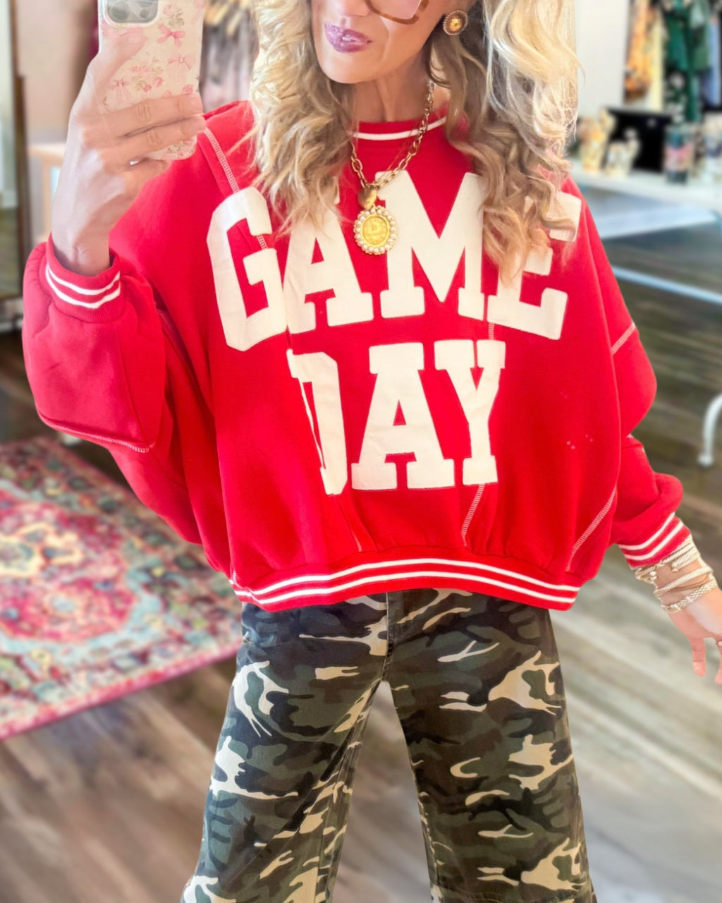 Oversized GAMEDAY Striped-Trim Pullover
