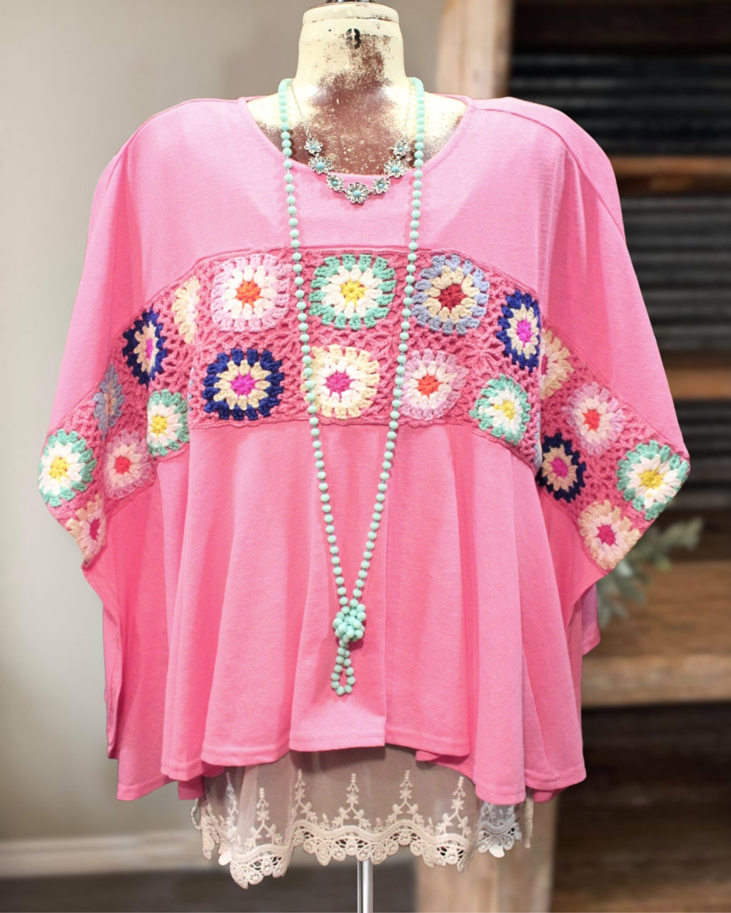 Retro Blossom Crochet Tunic Top