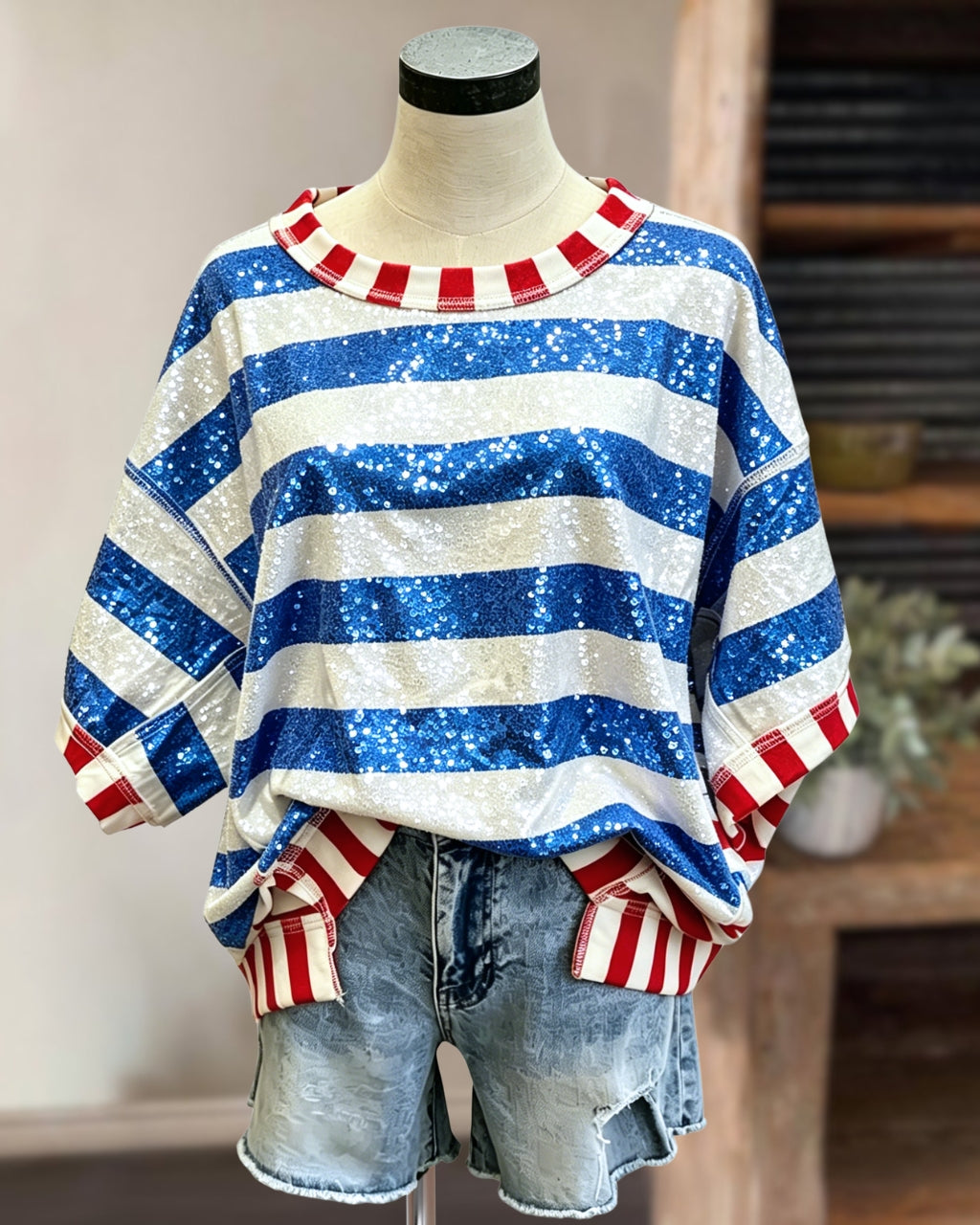 Flag Sequin Striped Top