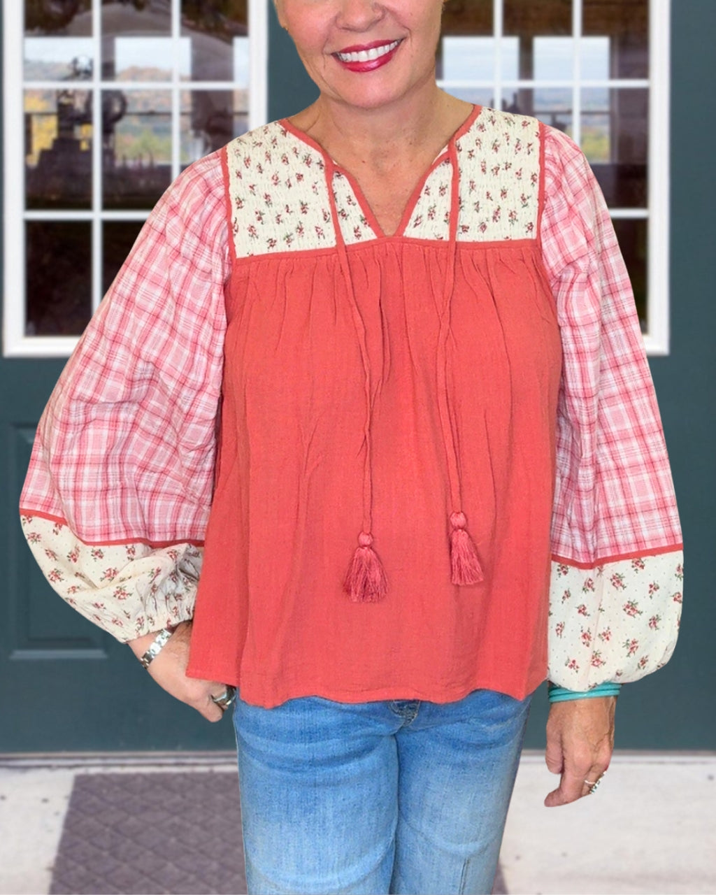 Floral Plaid Patchwork Top