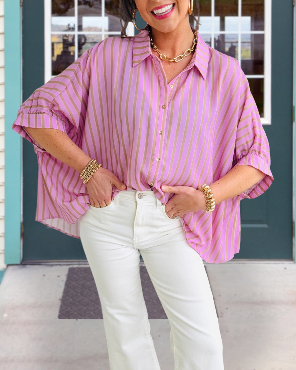 Colorblock Striped Oversized Shirt