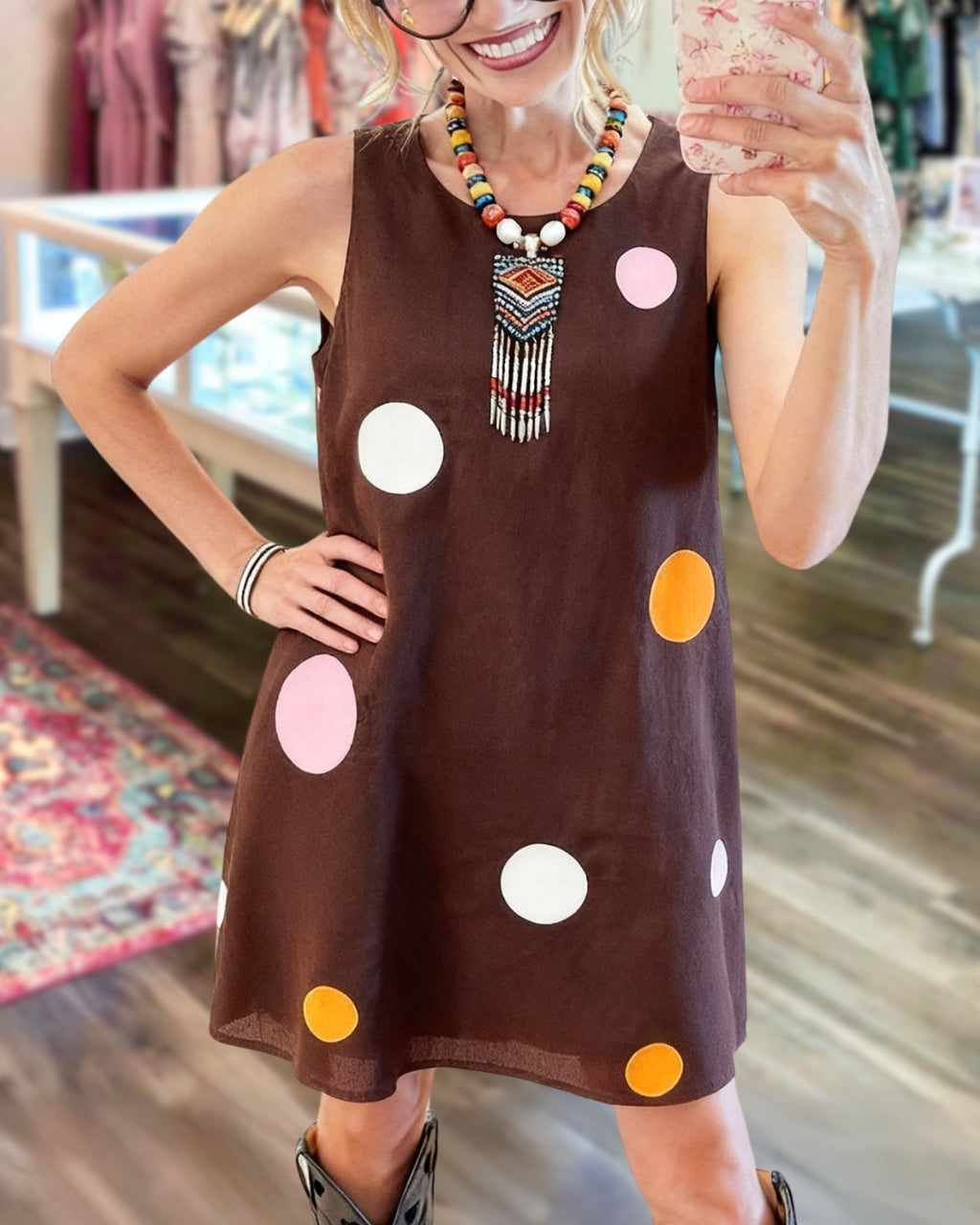 Colorful Polka Dot Chiffon Print Dress