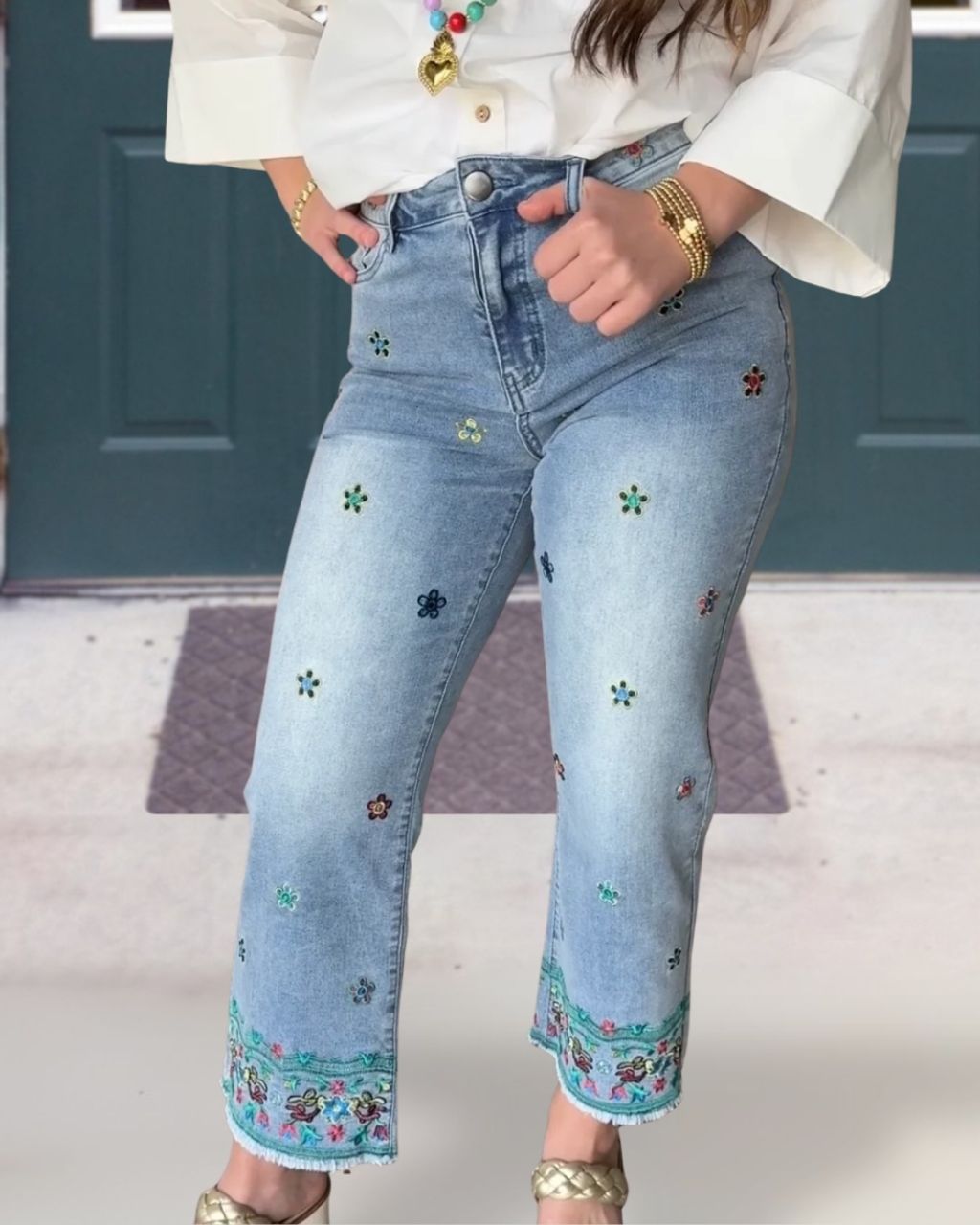 High-Stretch Floral Embroidered Jeans