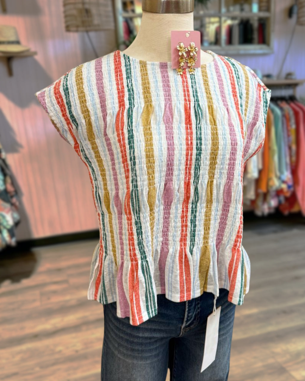 Colorful Striped Pleated Top