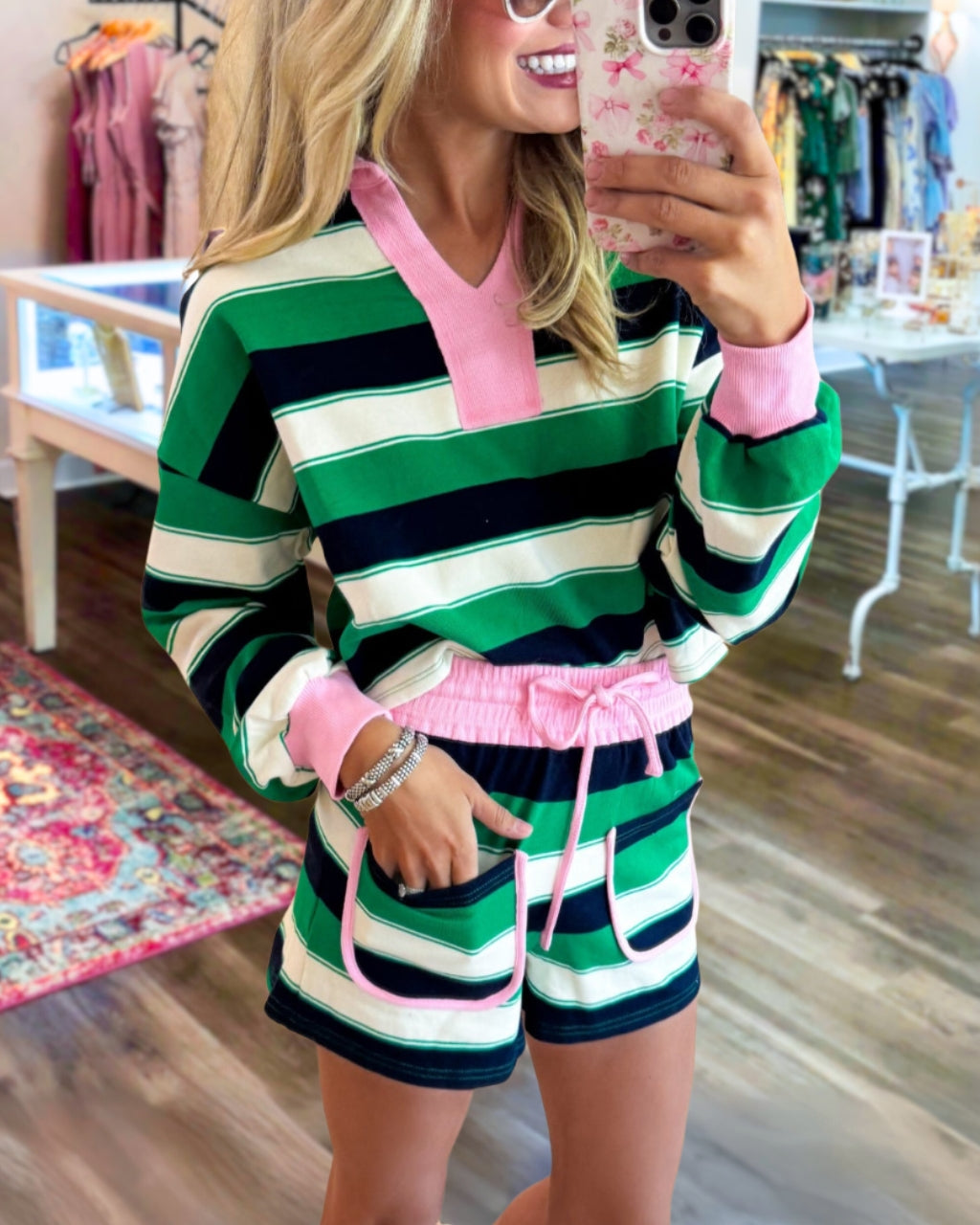 Colorblocked Striped Shorts Set
