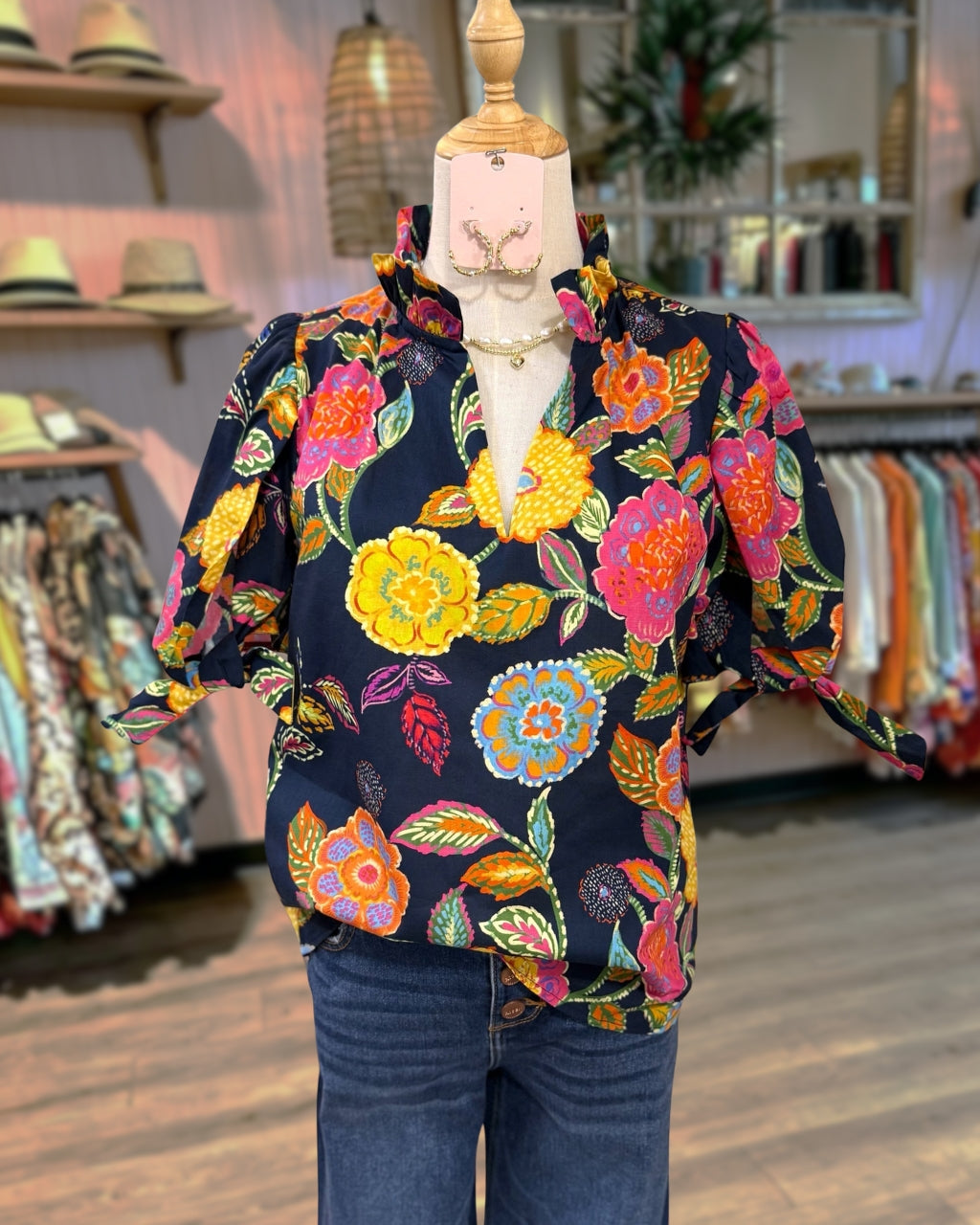Vibrant Floral V-neck Satin Top