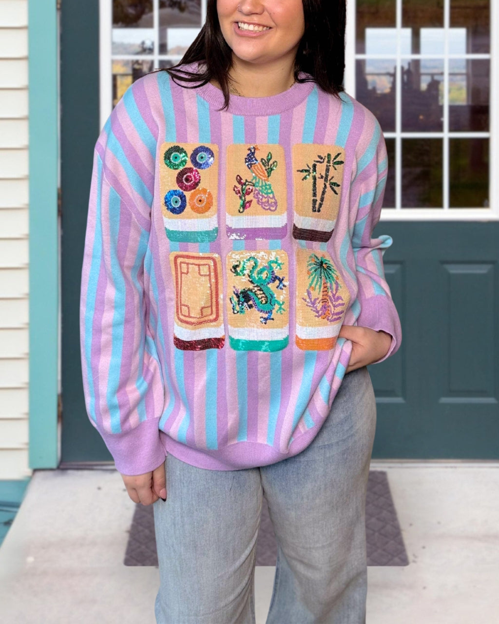 Colorful Charm Mahjong Sequin Top