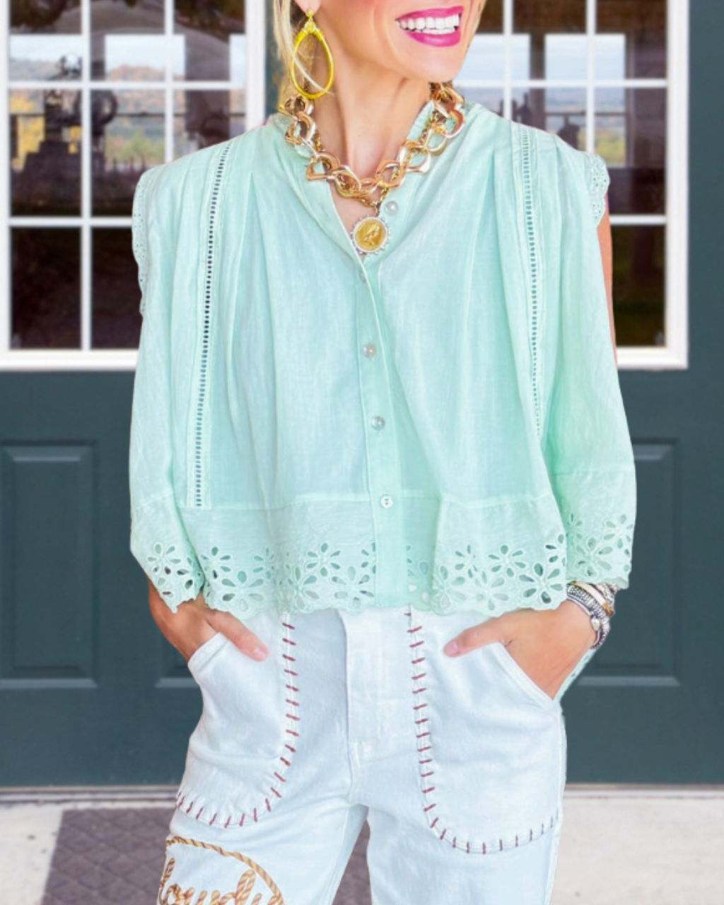 Cut-out Embroidered Sleeveless Top
