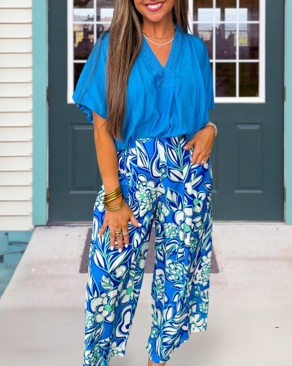 Floral Botanical Satin Wide-leg Pants