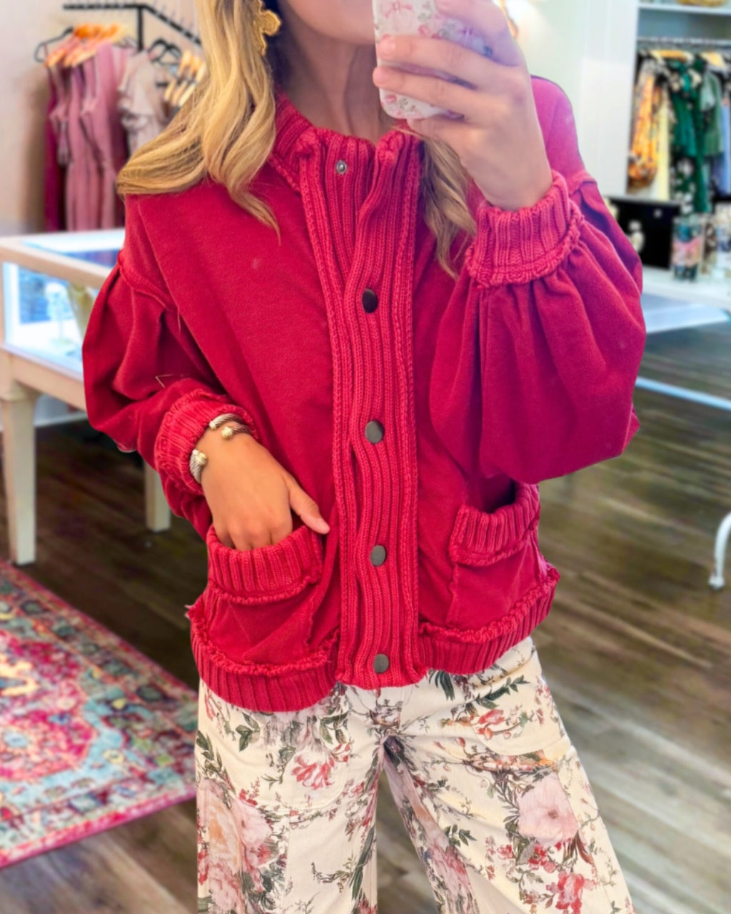 Knitted Trim Cardigan Jacket