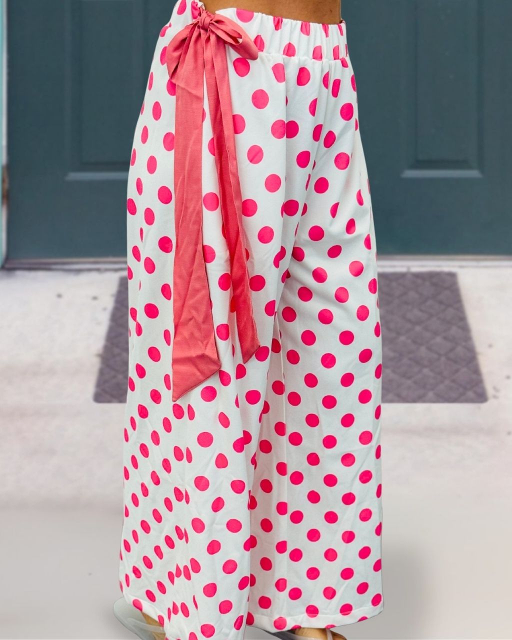 Polka Dot Tie-up Wide-leg Pants