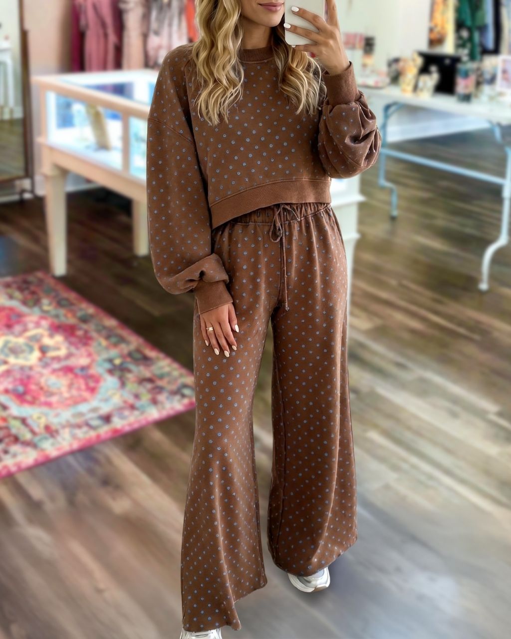 Polka-dot Drawstring Wide-leg Set