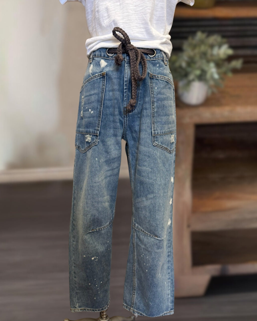 Ripped Paint Spotted Jeans