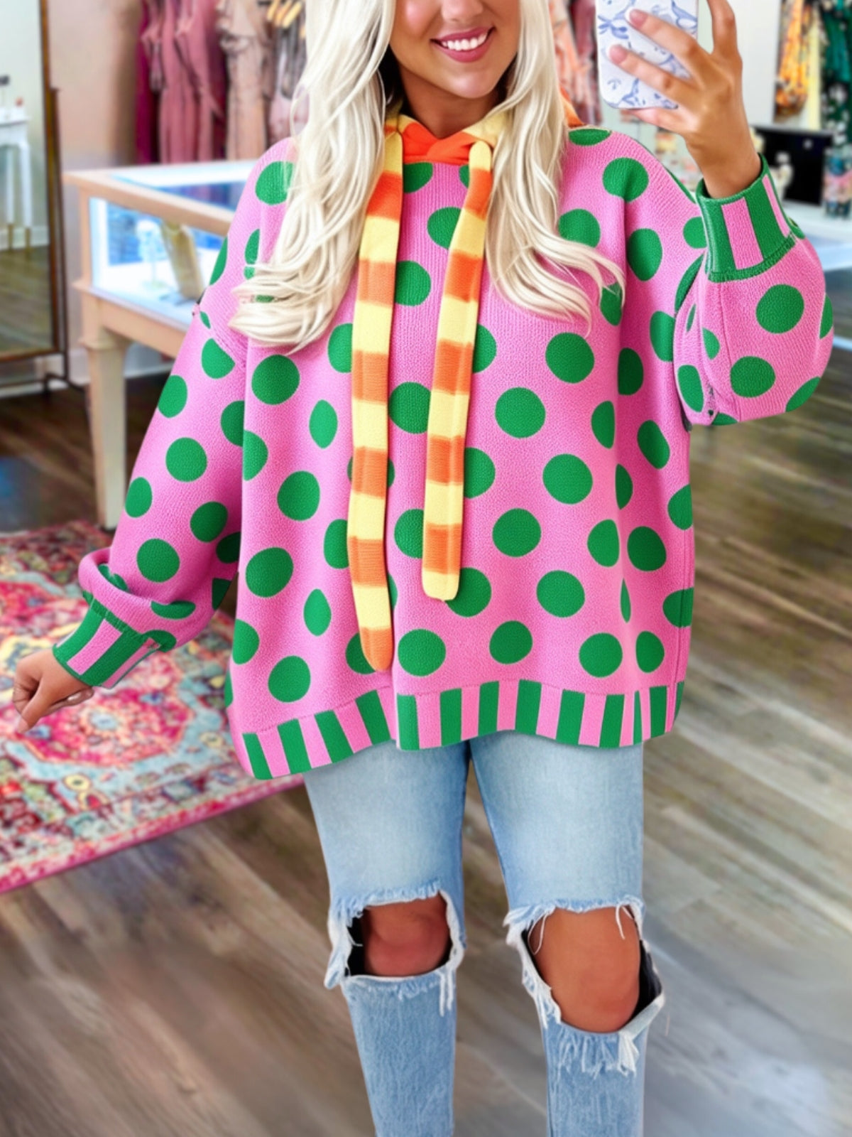 Playful Polka-Dot Color-Block Hoodie