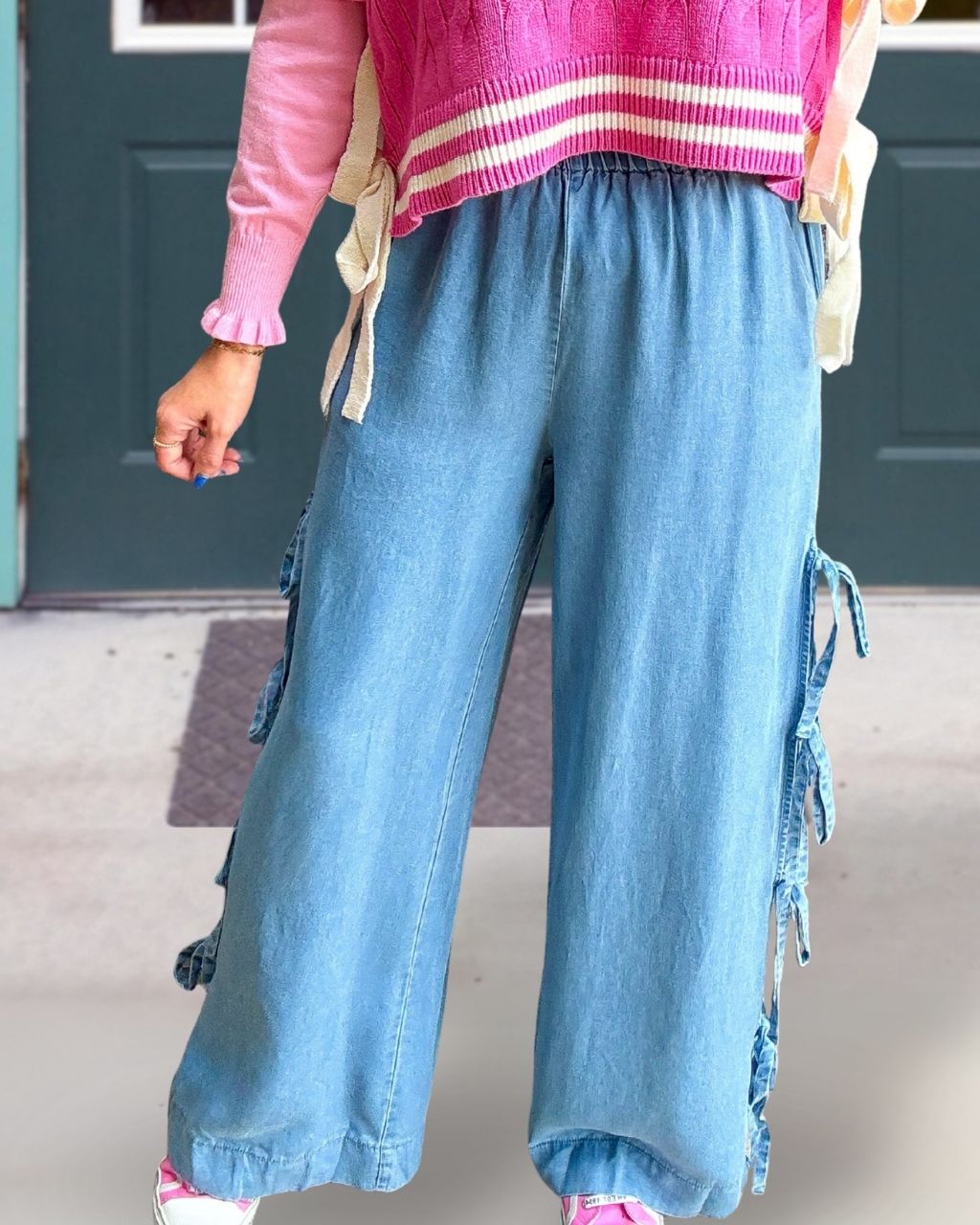 Bow-Tie Trim Denim Pants