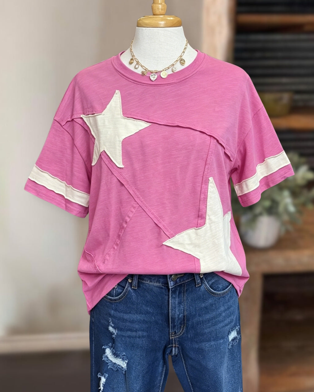Star Appliqué Crew Neck T-Shirt