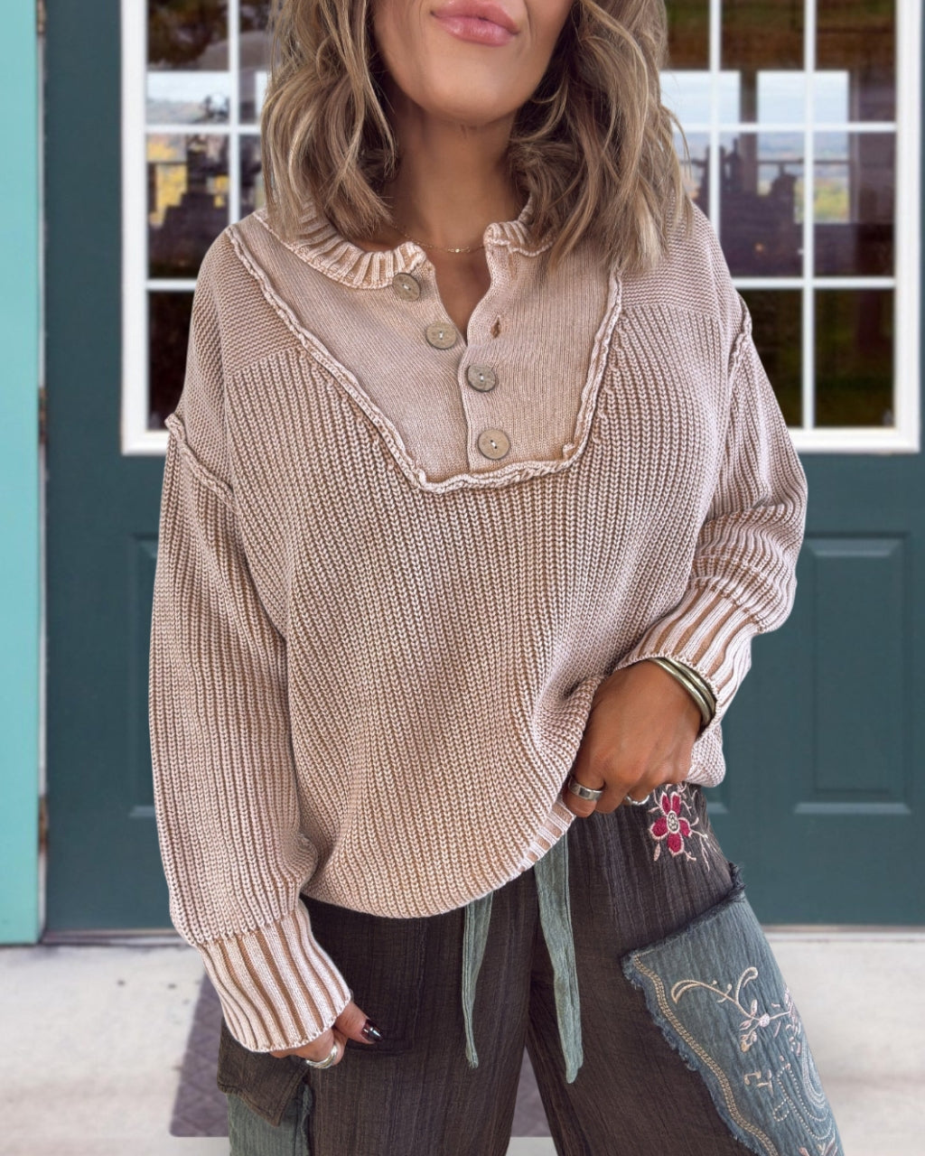 Chill Button Neck Pullover Sweater