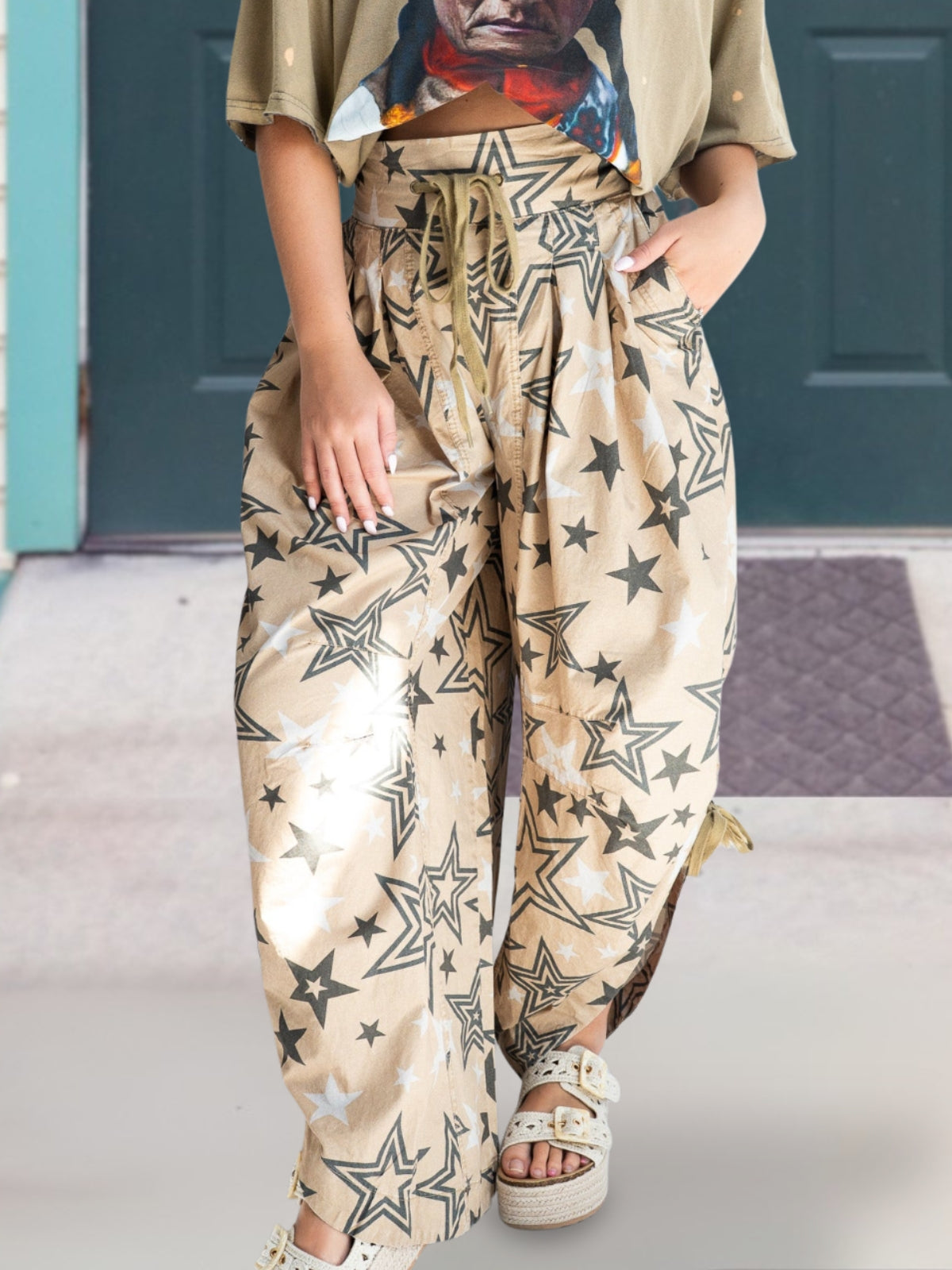 Chic Star Print Drawstring Pants