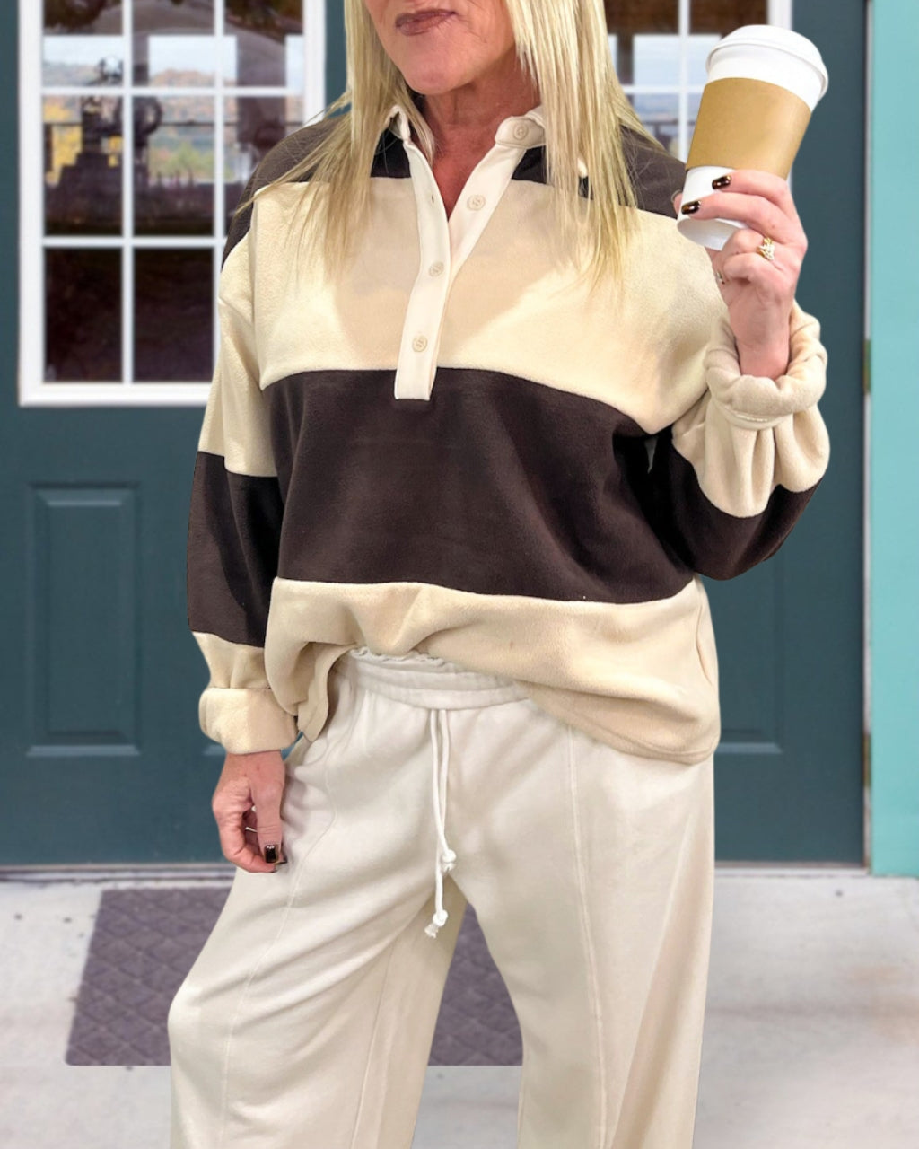 Chic Collared Stripe Fleece Pullover