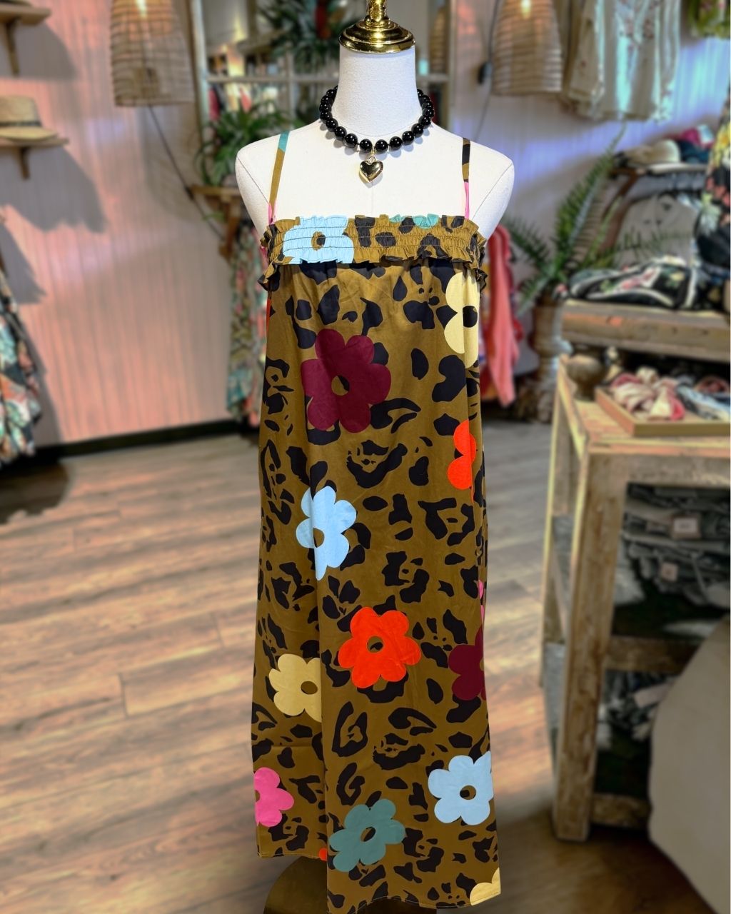 Floral Leopard Print Satin Slip Dress