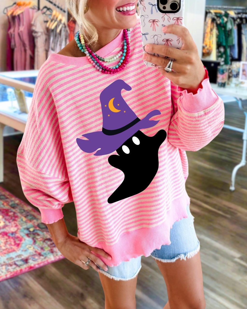 Witchy Ghost Stripe Pullover