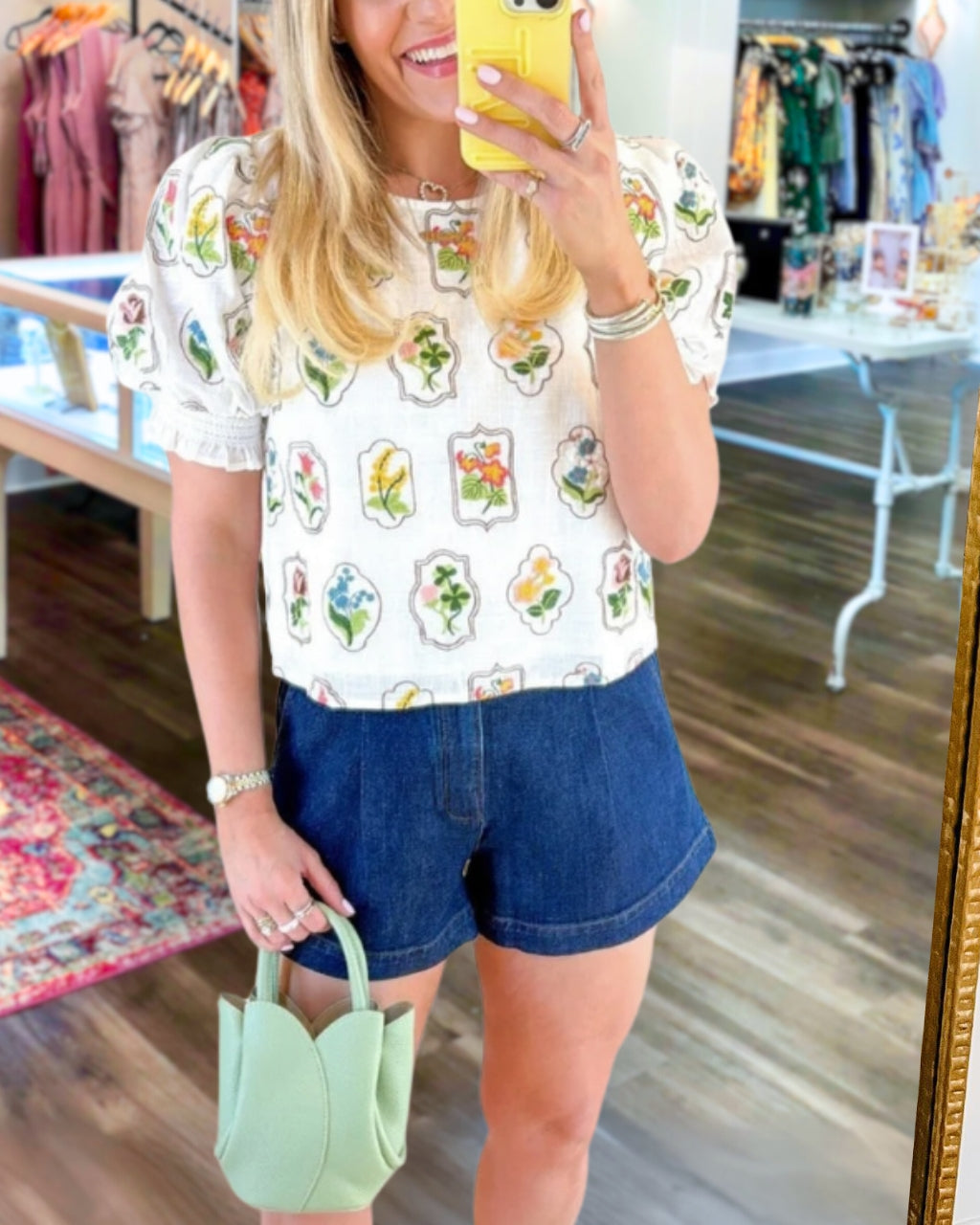 Floral Picture Frame Puff Sleeve Top