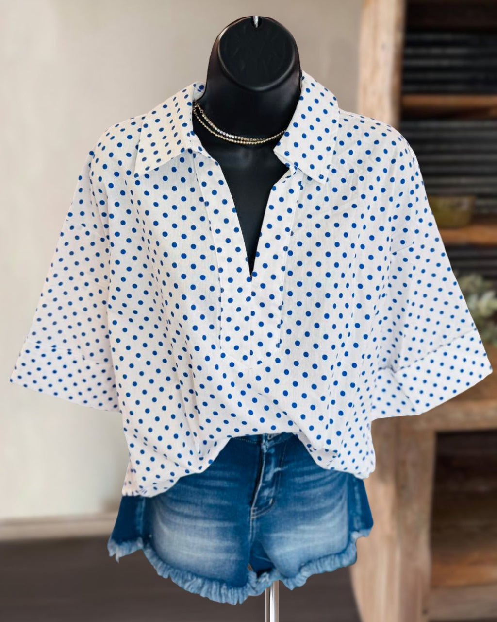 Simple Polka-Dot V-Neck Top