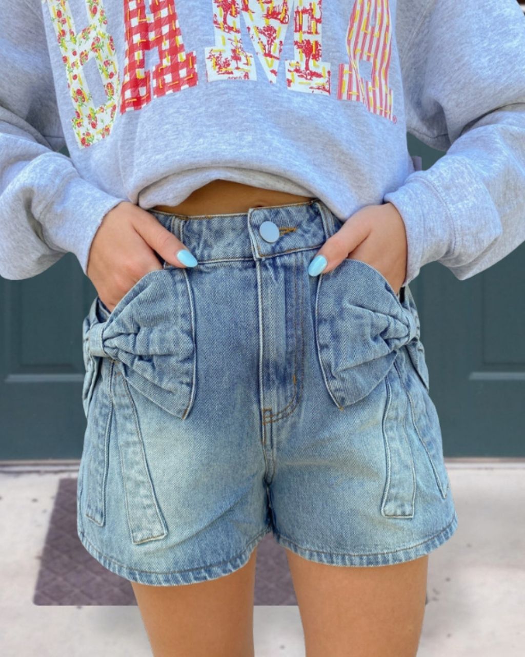 Bow Pockets Denim Shorts
