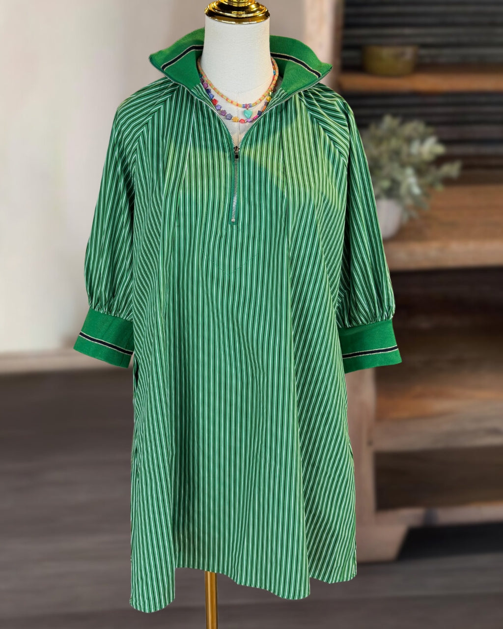 Simple Striped Half-zip Dress