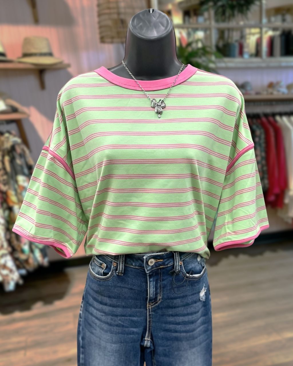 Contrasting Striped Crewneck T-shirt