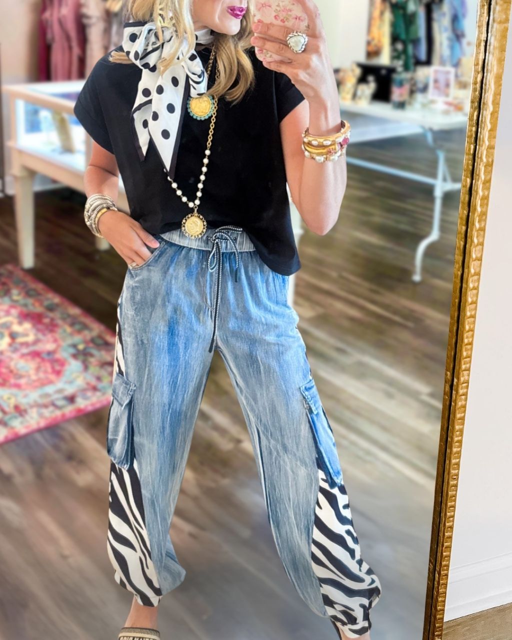 Denim Zebra Patchwork Pants