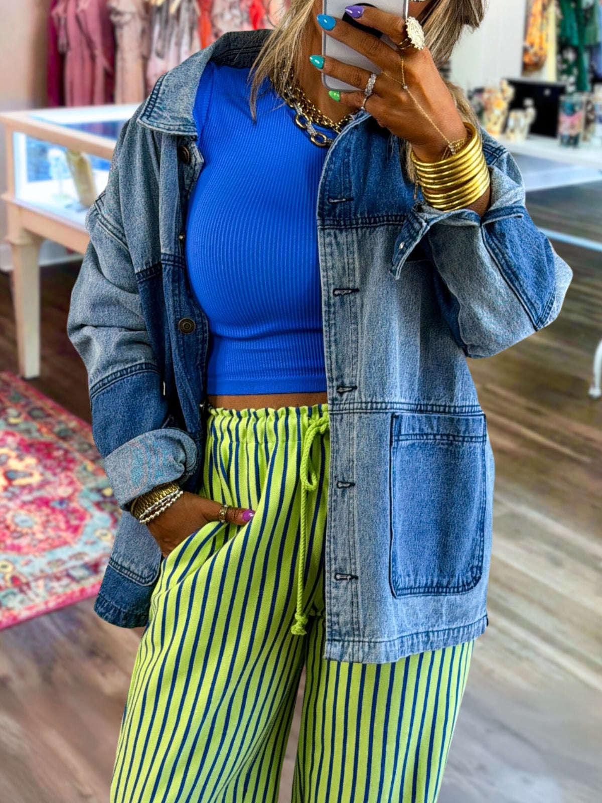 Color-Block Denim Work Jacket