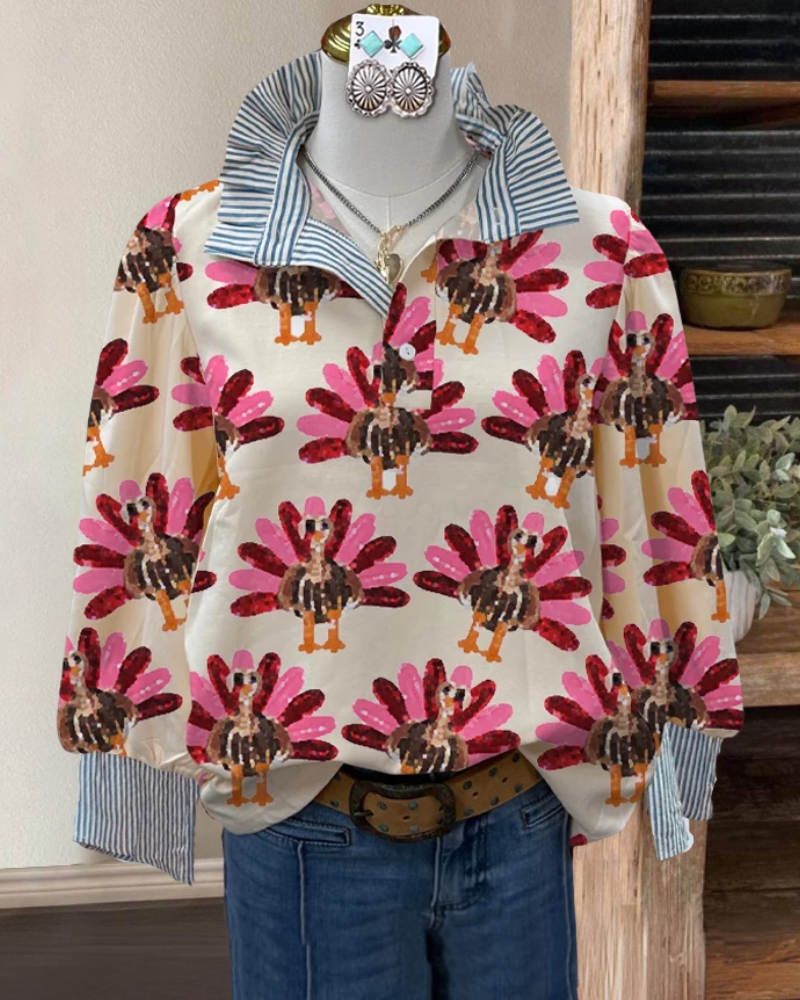 Thanksgiving Turkey Striped Top