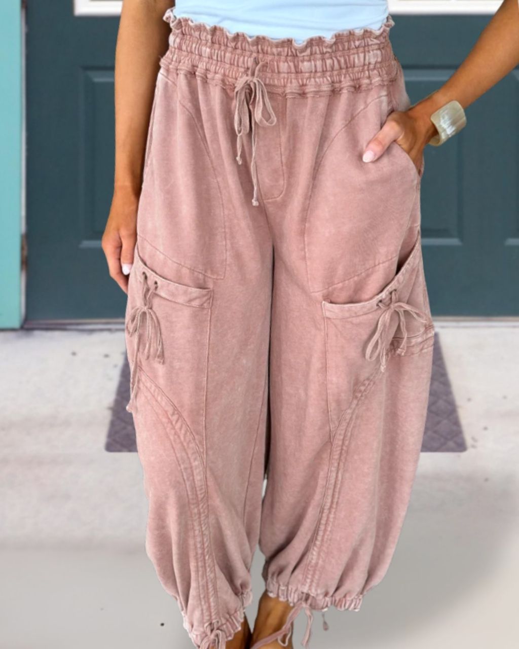 Multi-drawstring Pocket Washed Pants