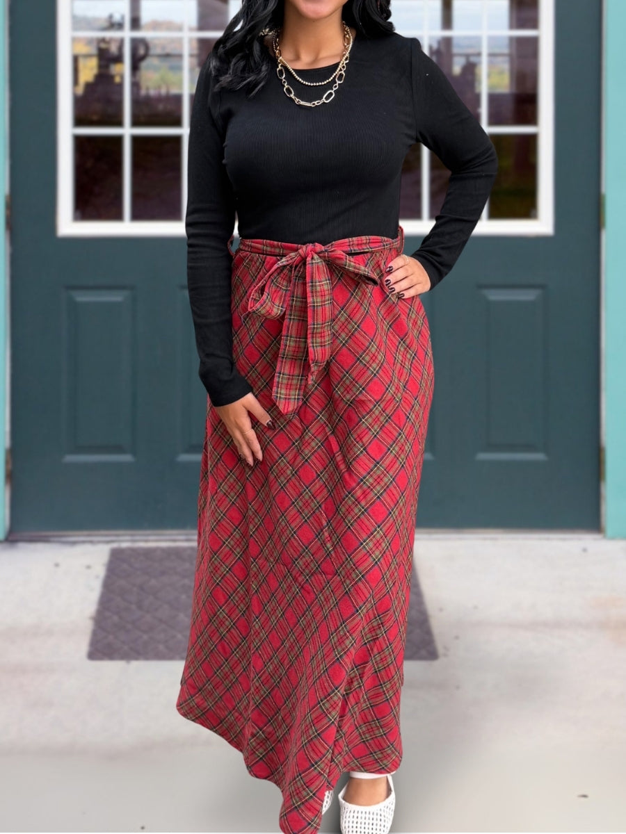 Elegant Plaid Tie-Waist Skirt