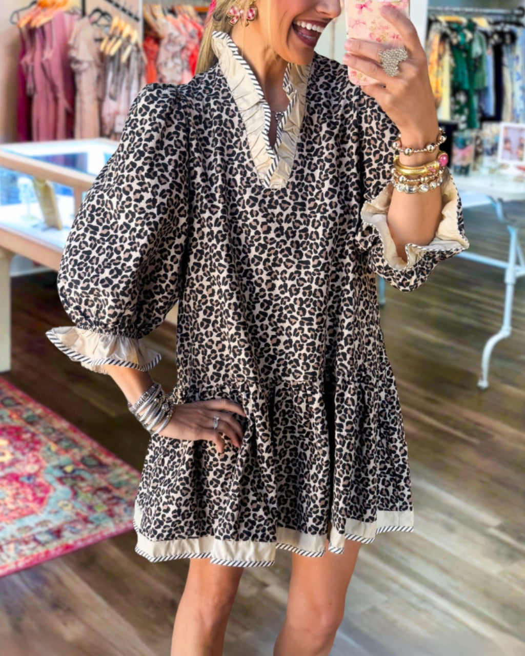 Leopard Ruffled Satin Mini Dress