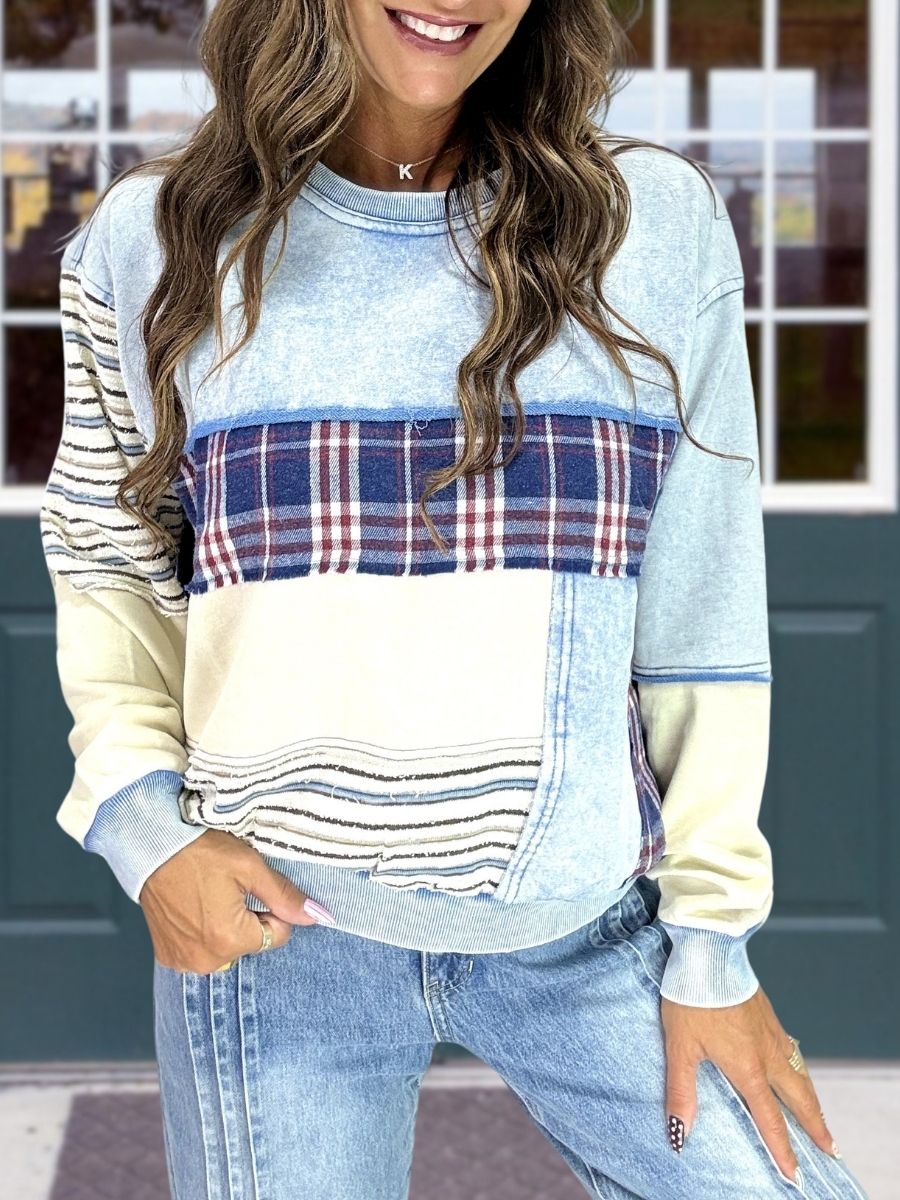 Stylish Plaid Patchwork Pullover