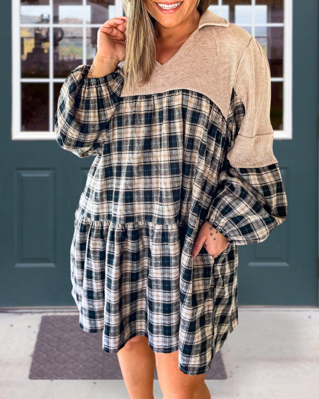 Plaid&Waffle Patchwork Dress