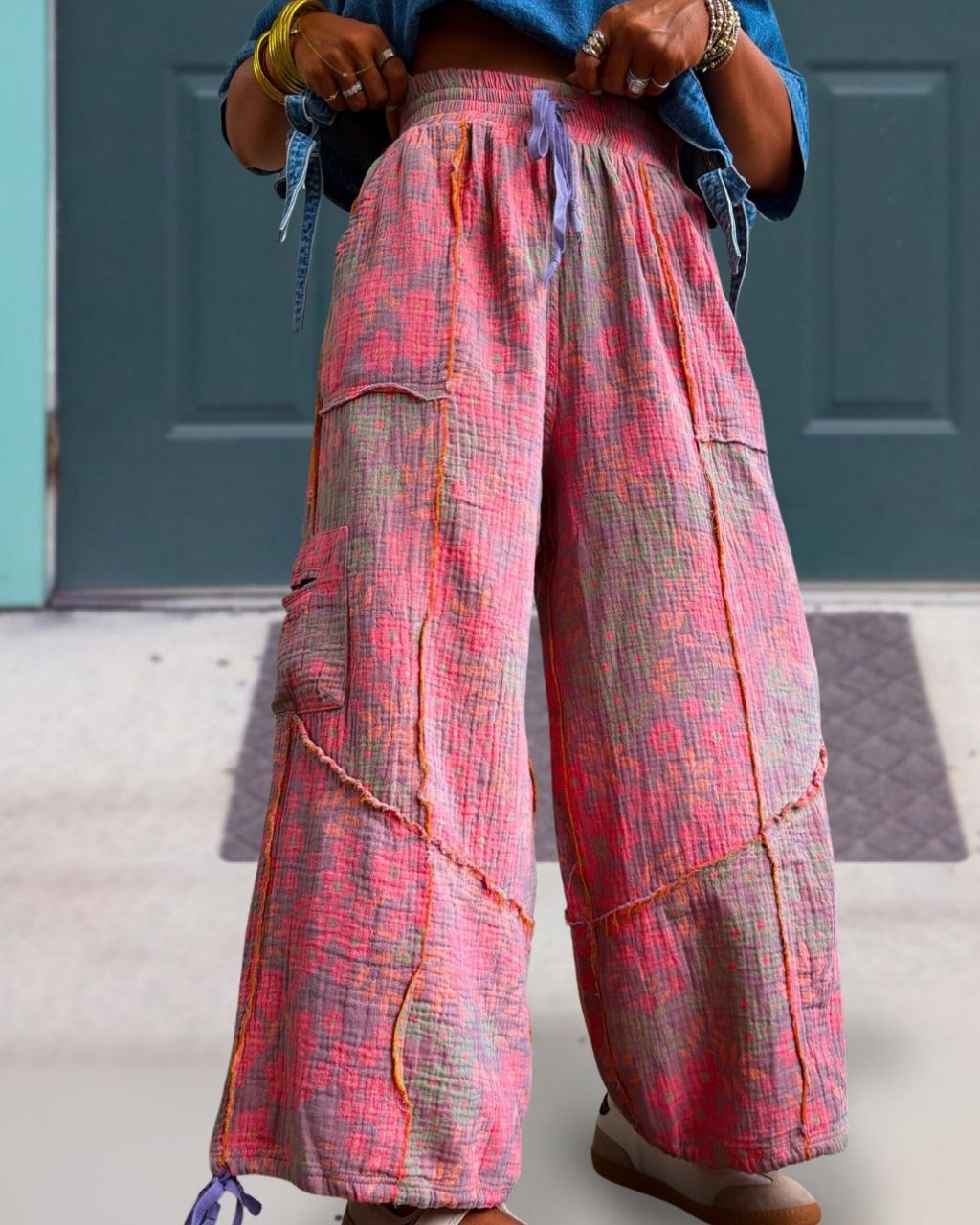 Vintage Floral Patchwork Wide-leg Pants