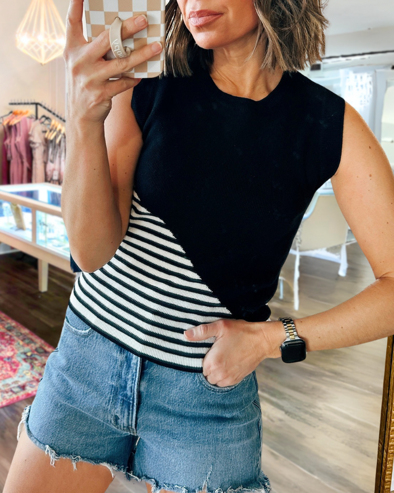 Chic Half and Half Striped Top