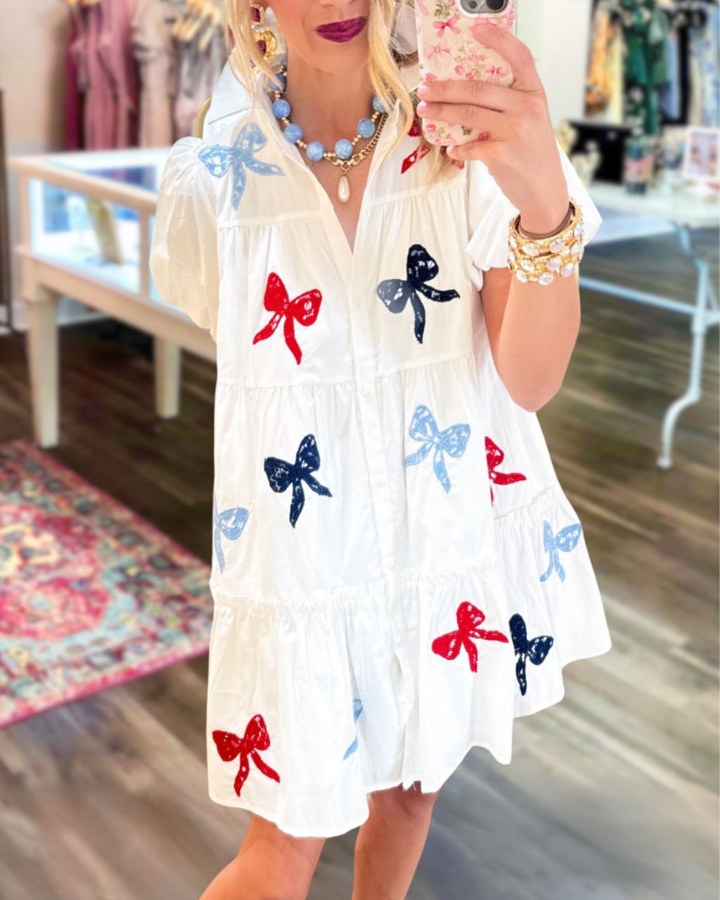 Bow-Embroidered Poplin Shirt Dress