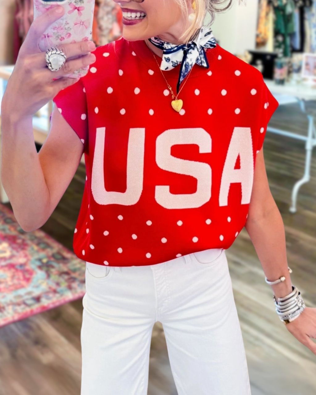 USA Polka Dot Sleeveless Top