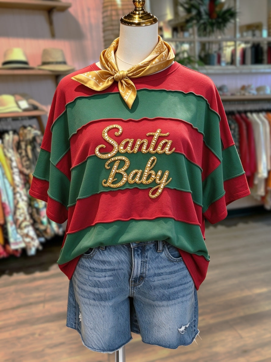 "Santa Baby" Sequined Striped T-Shirt