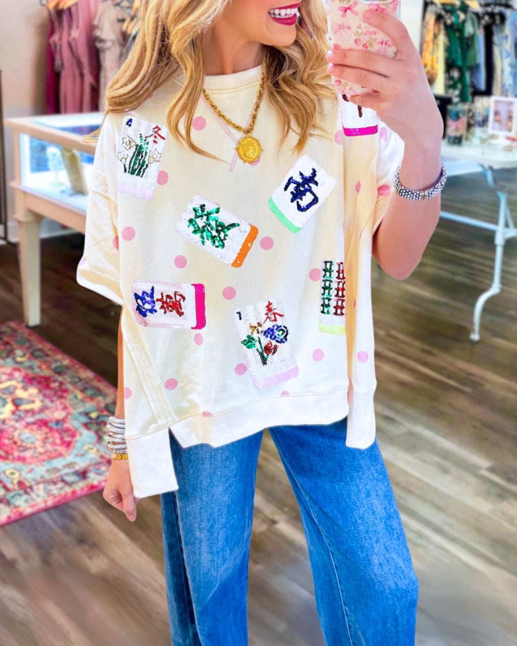 Mahjong Sequined Polka Dot Top