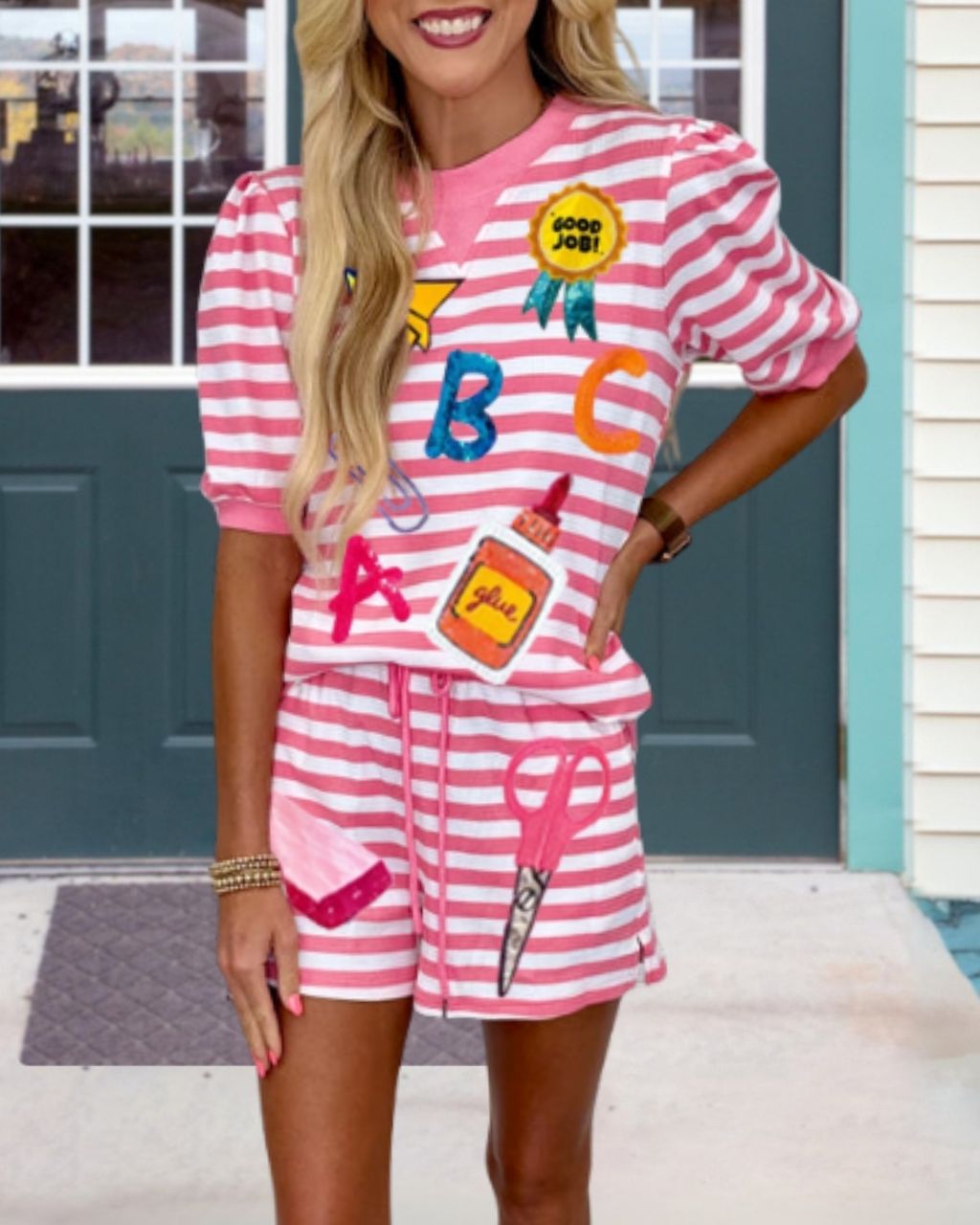 Stationery Sequined Striped Shorts Set