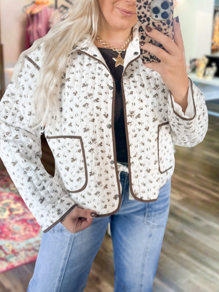 Floral Print Quilted Cotton Jacket