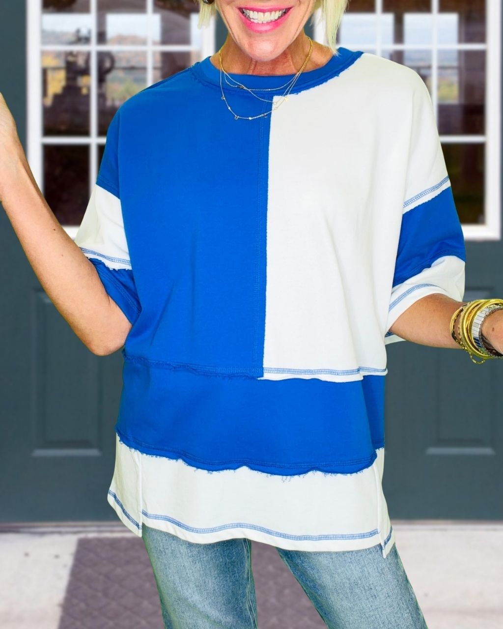 Color-blocked Detail Stitching Top
