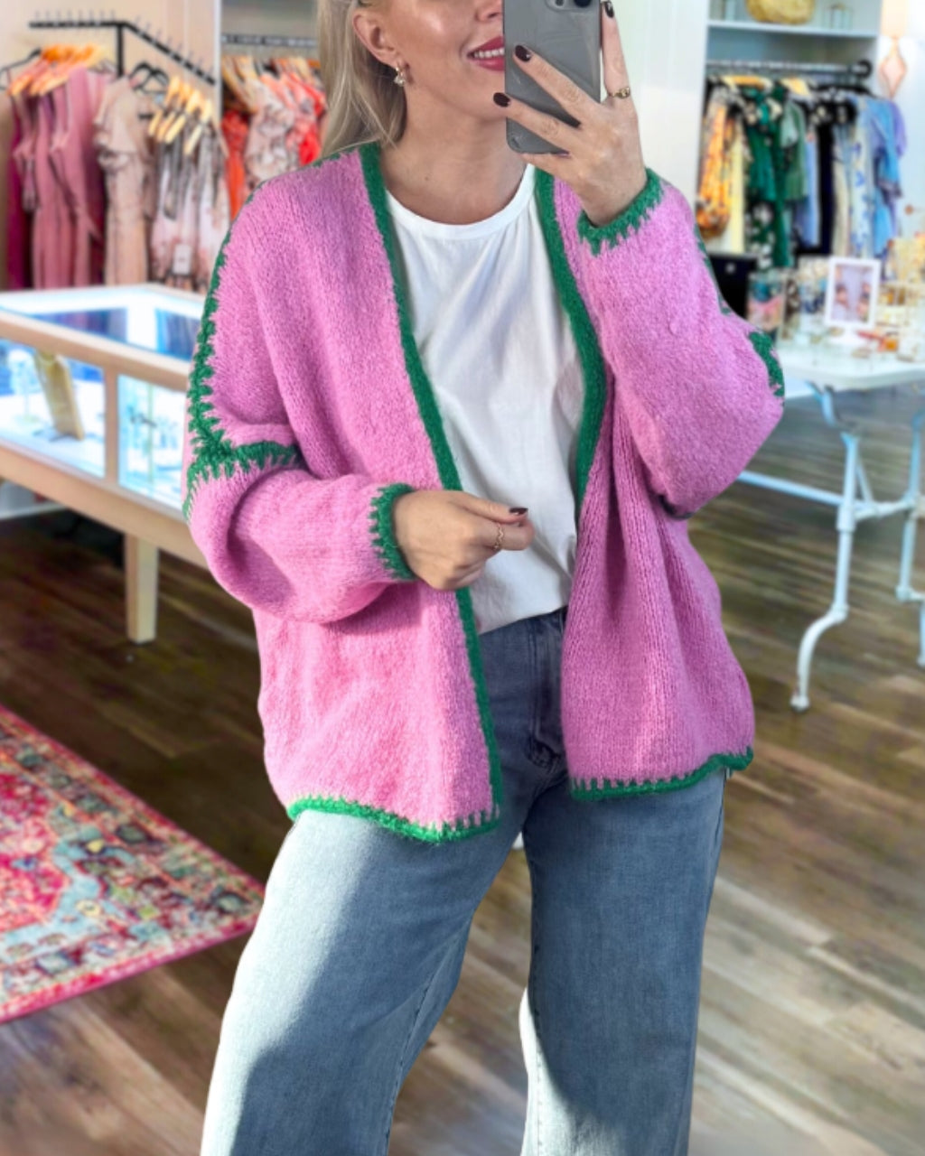 Trendy Contrast Trim Knit Cardigan